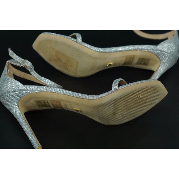 Stuart Weitzman Nudistcurve 100 Silver Glitter Ankle Strappy Sandals SZ 10 $495 - Picture 12 of 12